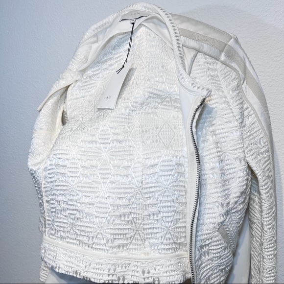 IRO • Kendall Jenner • Felicy Ivory Jacquard Silk Lamb Leather Trim Moto Jacket - Picture 10 of 16